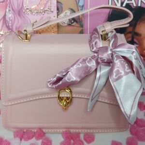 Pink Embossed Square Crossbody Scarf Decor